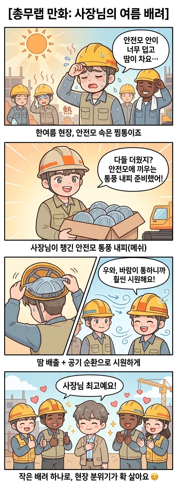 🦺 여름 현장, 안전모 통풍 내피 챙기세요